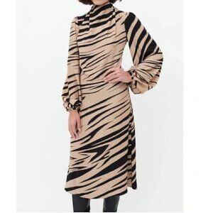 Beaufille Fluid Bardot Dress Tiger Stripe Midi  4